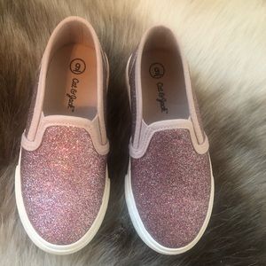 Girls-Pink Glitter Slip On Sneakers (Size 9)